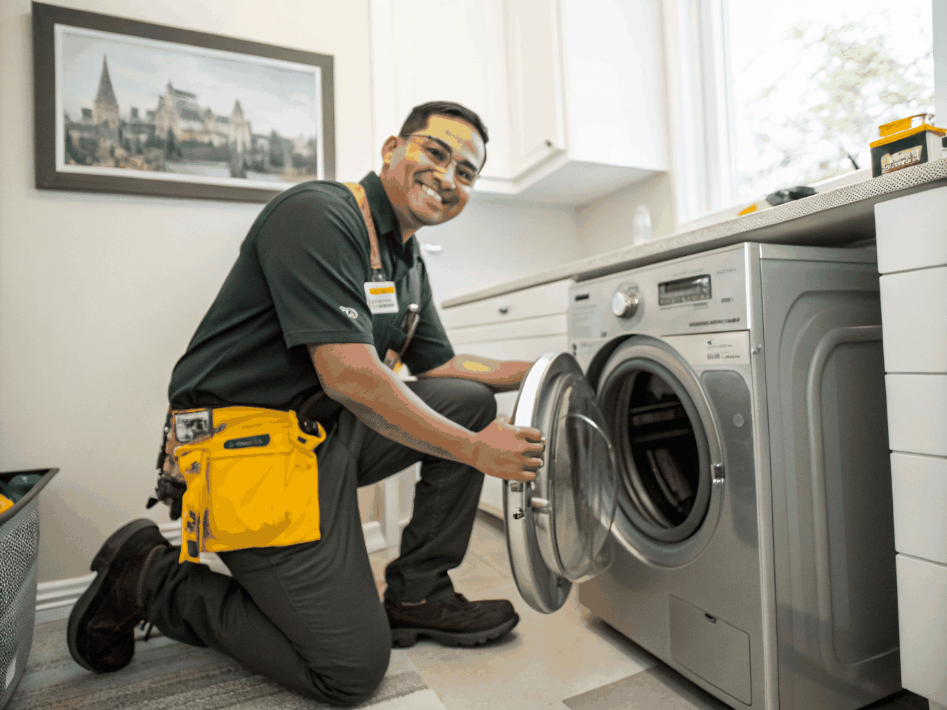 Appliance repair technician fixing washer and dryer units in Lithonia GA