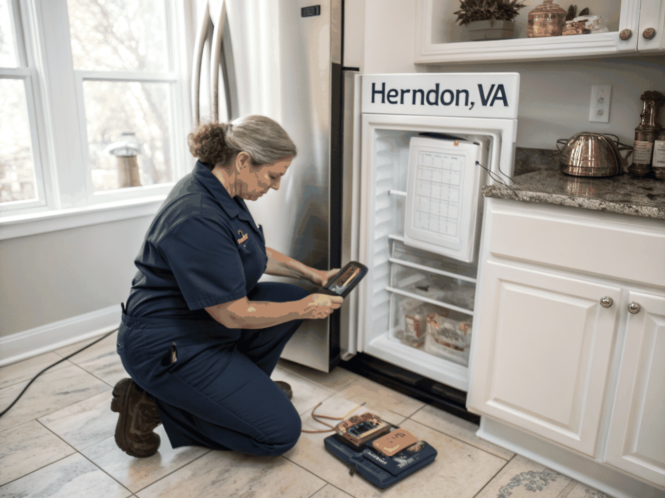 Appliance specialist performing electrical and thermal efficiency test