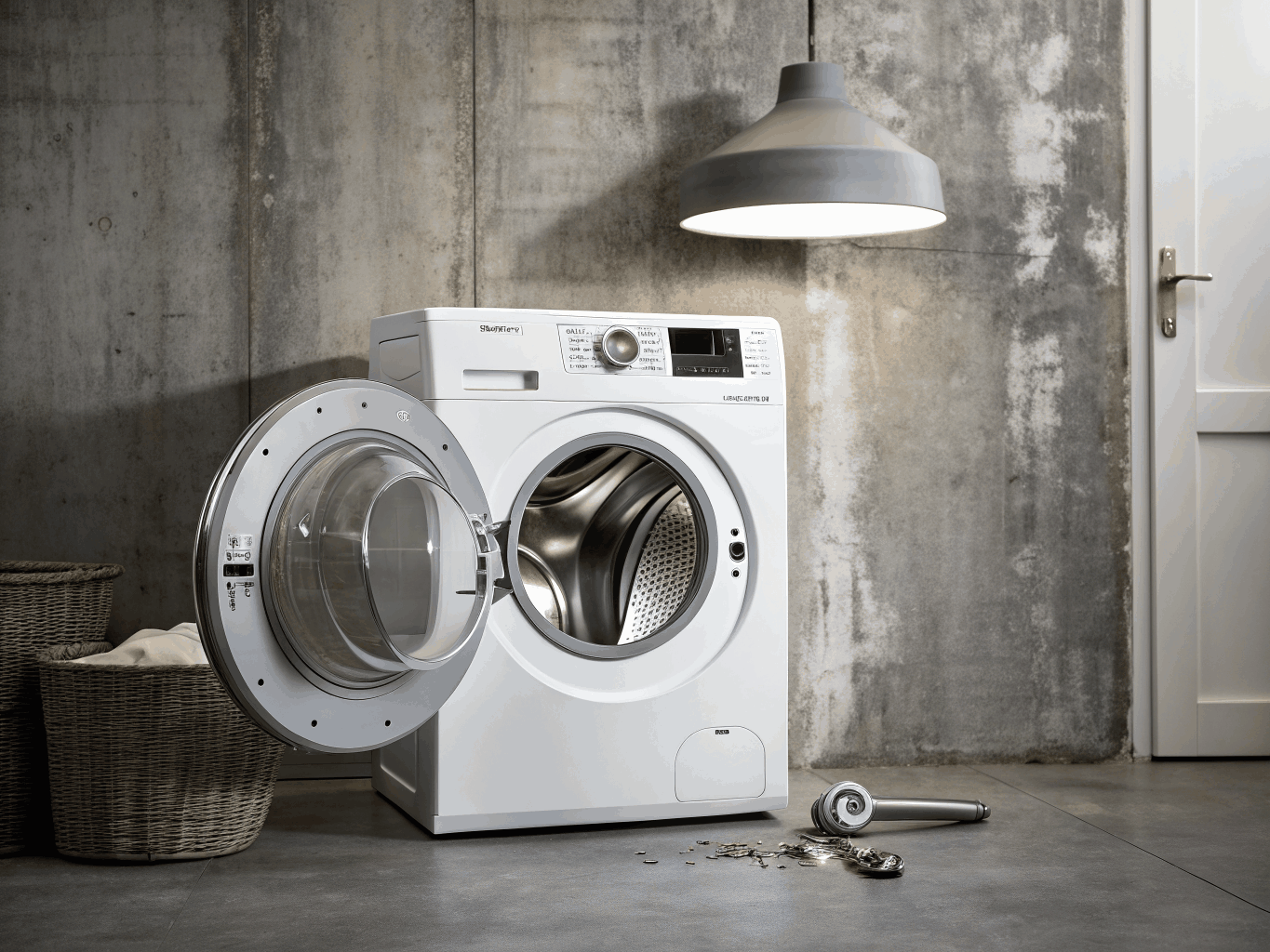 Interior of a washing machine drum filled with standing water and laundry needing emergency repair in Lithonia GA