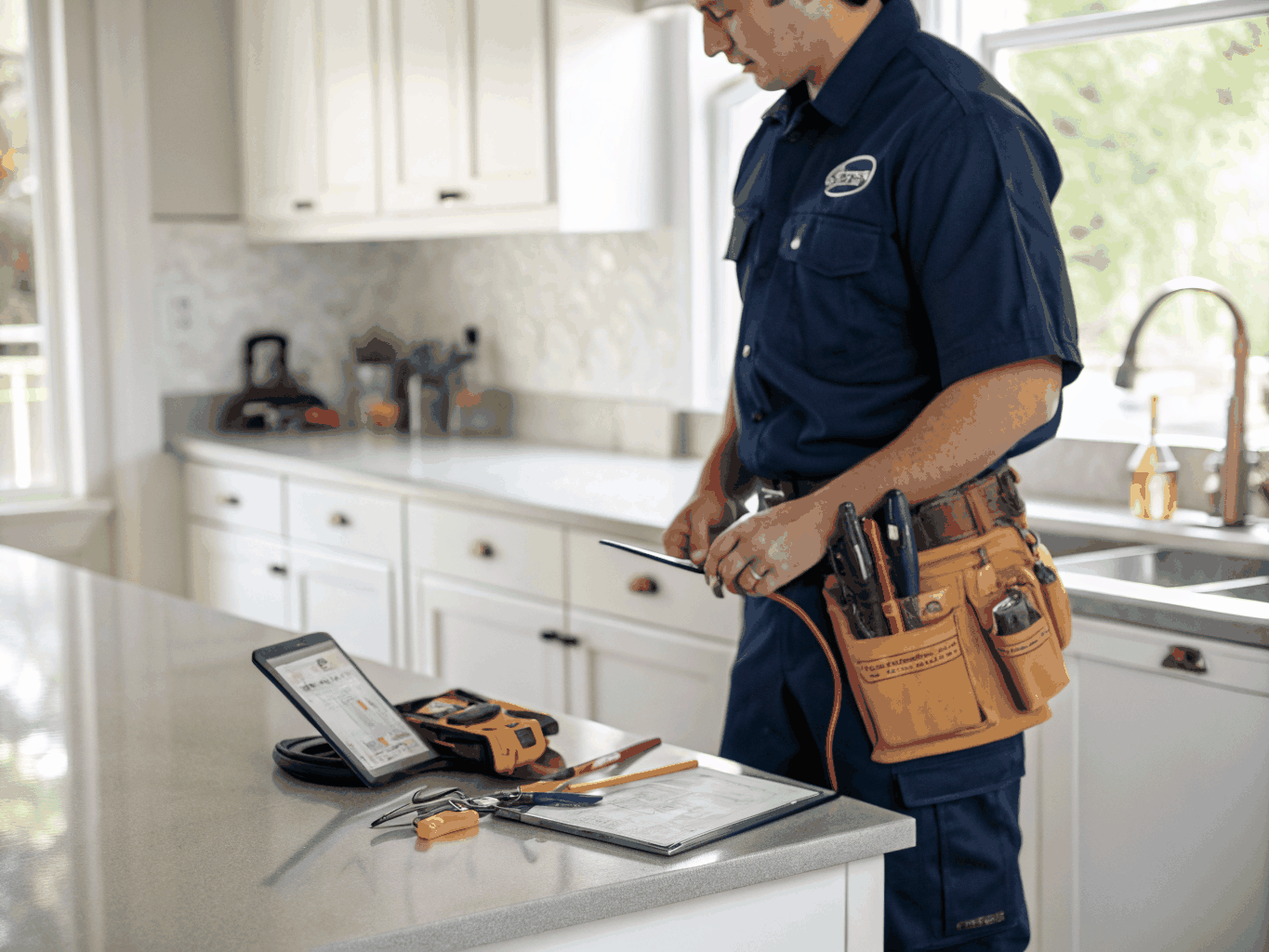 Certified Lithonia technician performing precision diagnostics on modern kitchen appliance