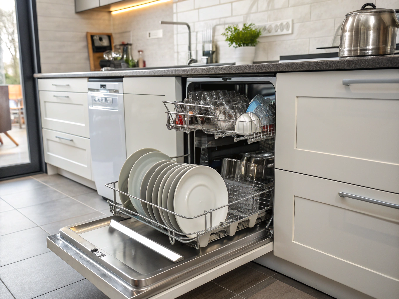 Premium stainless steel luxury dishwasher interior and door