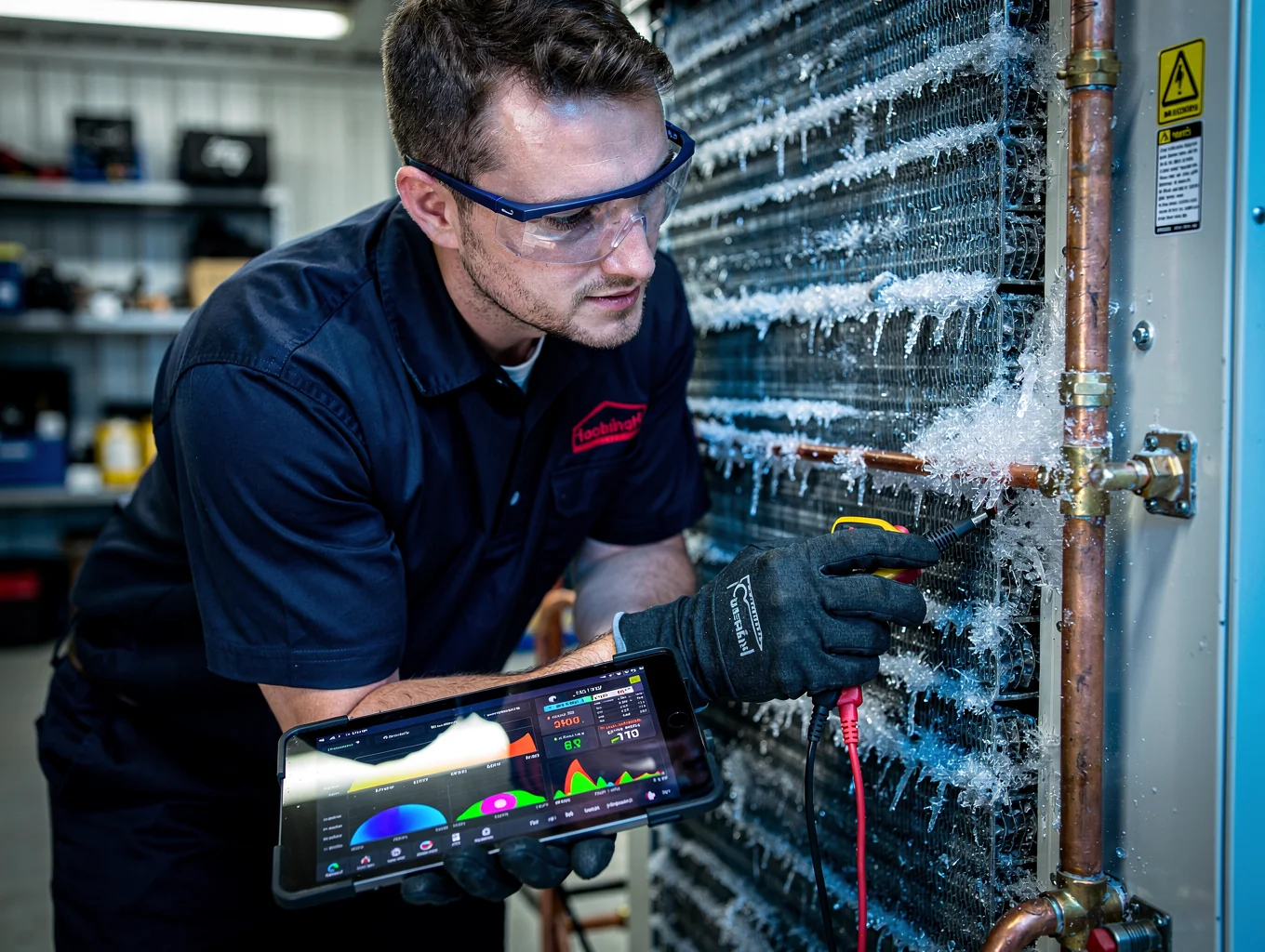 Appliance specialist thawing a frozen refrigerator water line