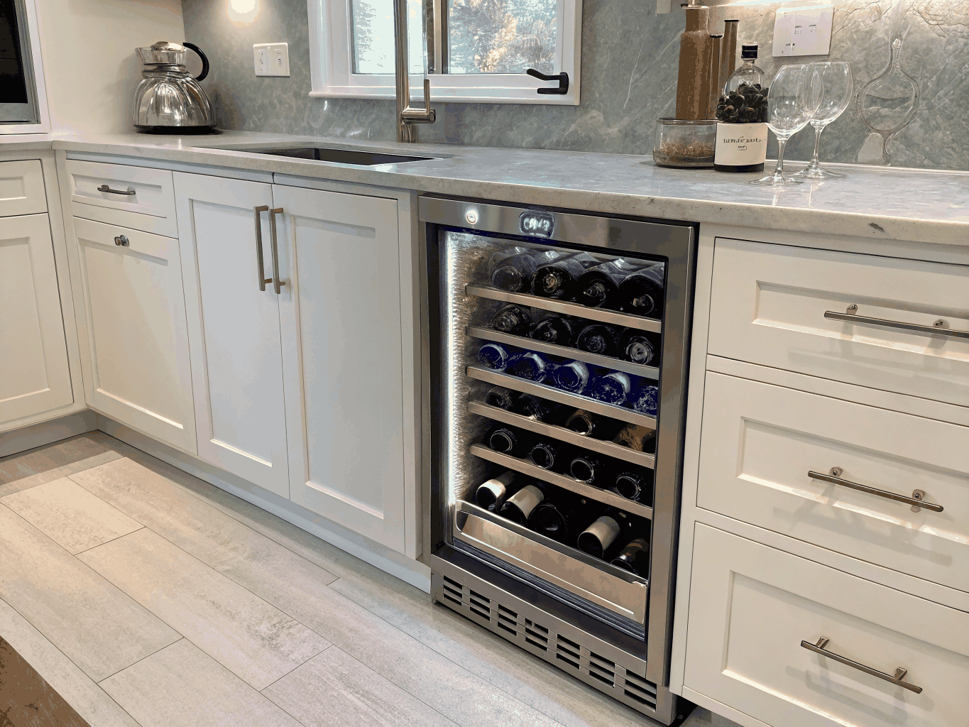 Sub-Zero luxury integrated wine storage unit with wooden slide-out racks
